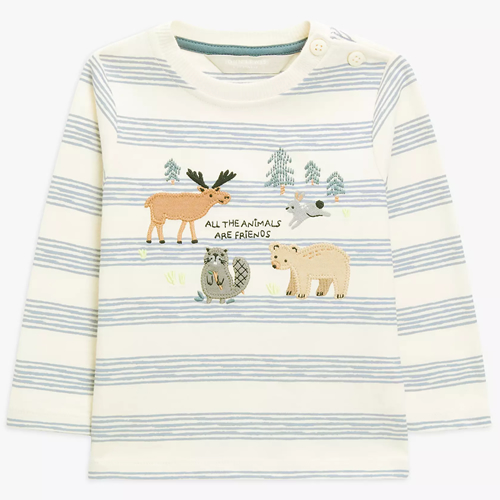 Baby Woodland Animal Friends Stripe Long Sleeve Top, Natural